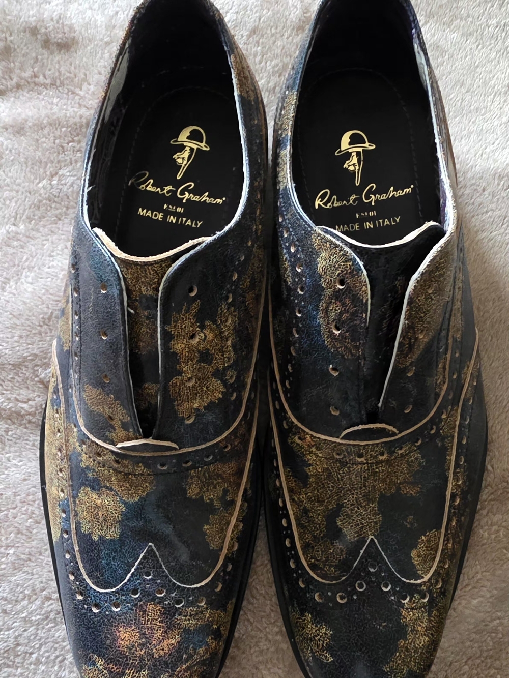 Robert Graham Men’s Black & Gold Brogue Leather Dress Shoes